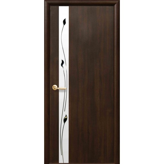 Дверь Злата (Квадра) ПВХ DeLuxe с зеркалом и рисунком Р1 Каштан